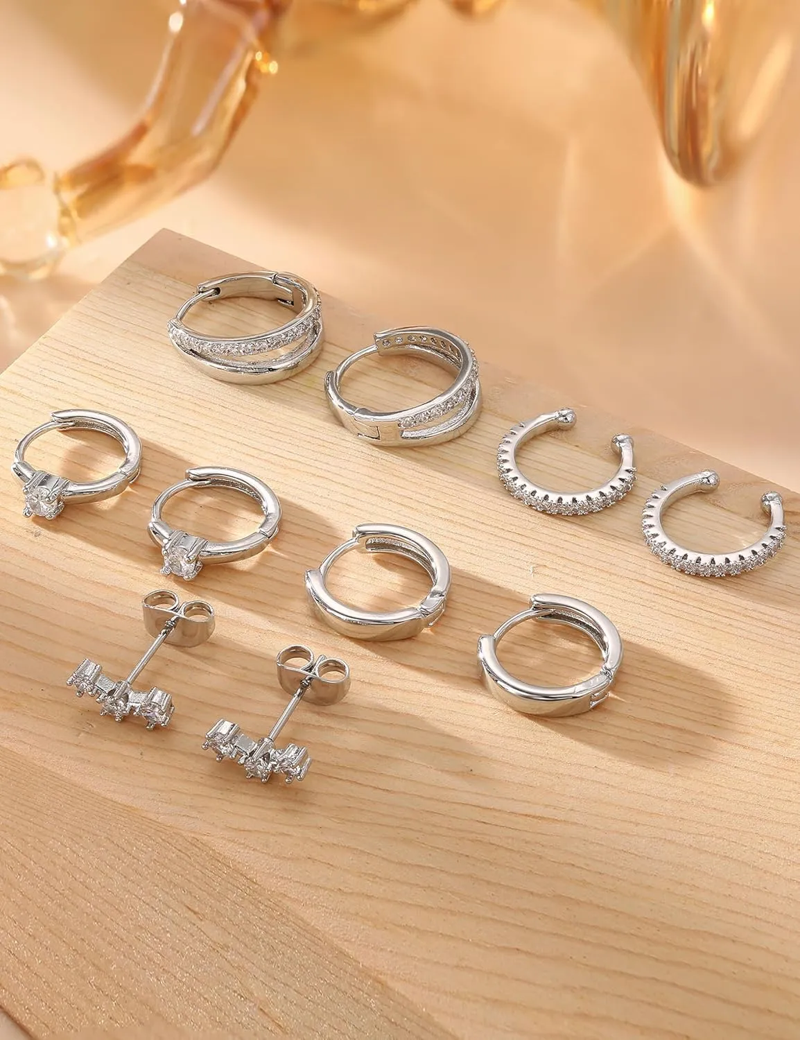 Sanfenly Gold Earrings Gold Hoop Earrings for Women Trendy Dainty Stud Earrings 14K Gold Plated Earrings Small Double Gold Silver Hoop Earrings for Women Lightweight Huggie Cartilage Earrings Set Gold Jewelry for Women Gifts