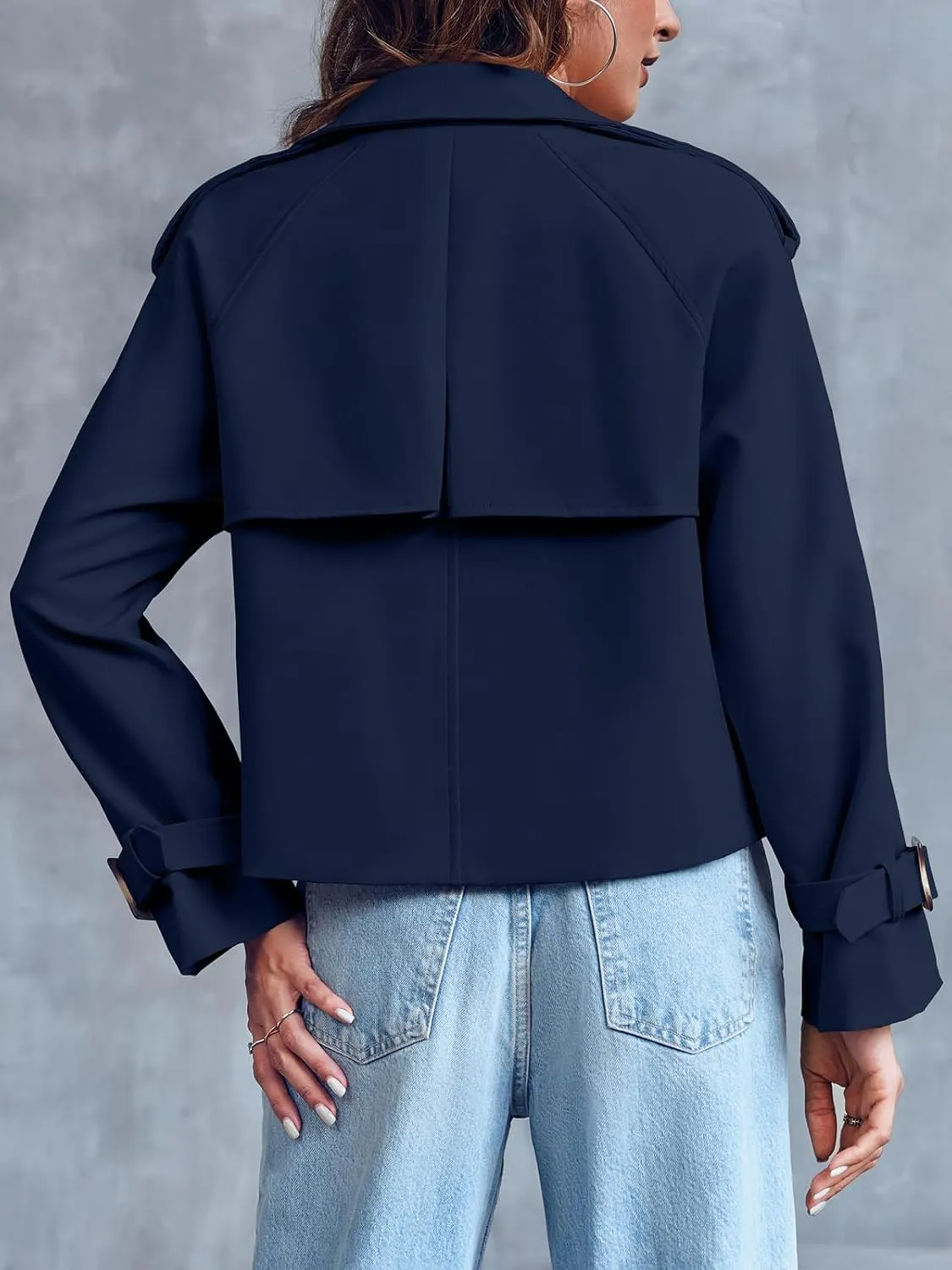 Saodimallsu Women Crop Double Breasted Trench Coat Raglan Sleeve Work Office Cropped Jacket With Pockets
