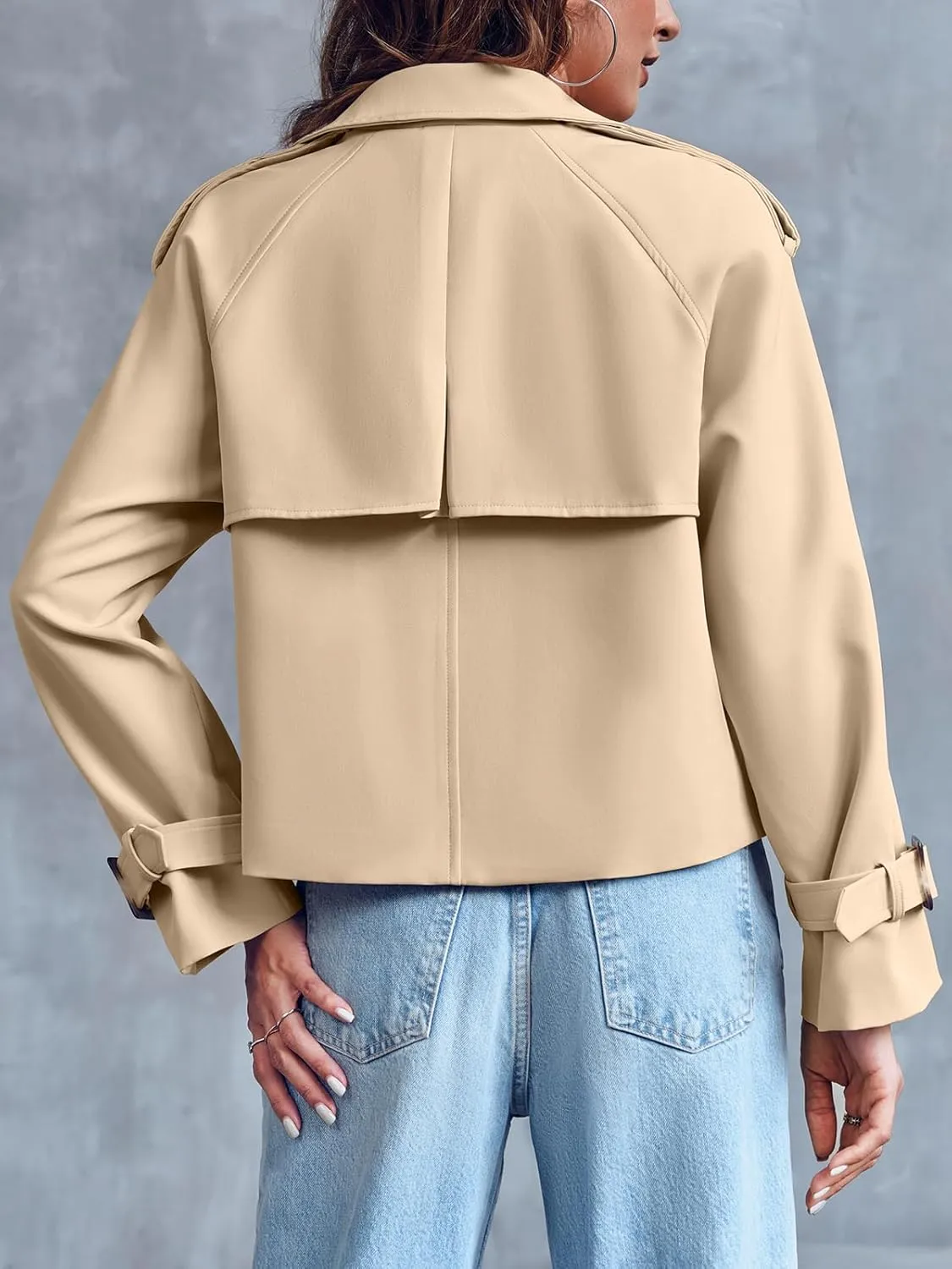 Saodimallsu Women Crop Double Breasted Trench Coat Raglan Sleeve Work Office Cropped Jacket With Pockets