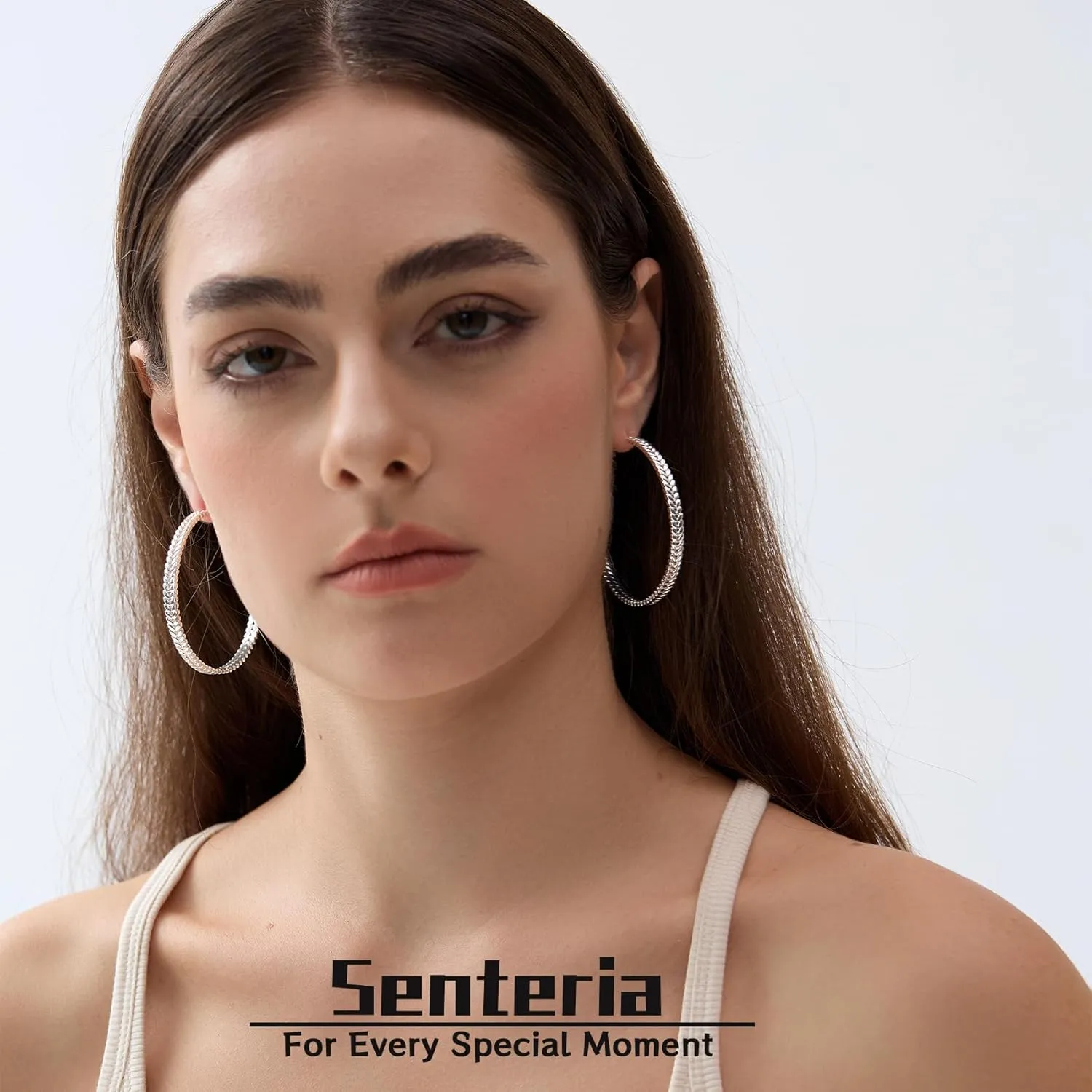 Senteria Large 925 Sterling Silver Hoop Earrings for Women Lightweight Thick Silver Hoop Earrings Wheat Twisted Hoop Earrings Hypoallergenic 5mm Wide Big Silver Hoop Earrings for Women 30/40/50mm
