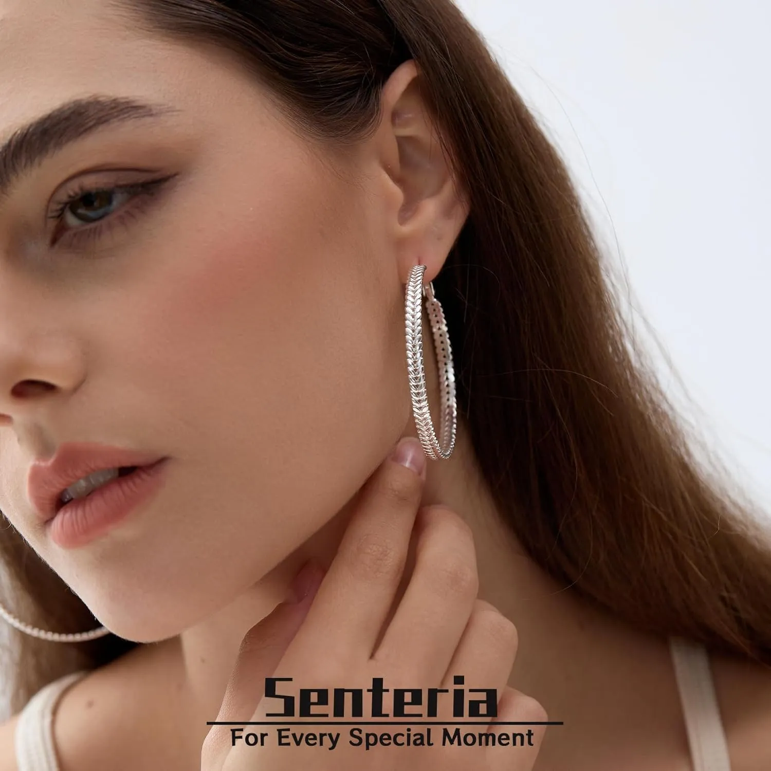 Senteria Large 925 Sterling Silver Hoop Earrings for Women Lightweight Thick Silver Hoop Earrings Wheat Twisted Hoop Earrings Hypoallergenic 5mm Wide Big Silver Hoop Earrings for Women 30/40/50mm