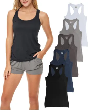Sexy Basics Women's 5 Pack Racerback Workout Tank Tops | Buttery Soft Color Spandex Flex Tanks