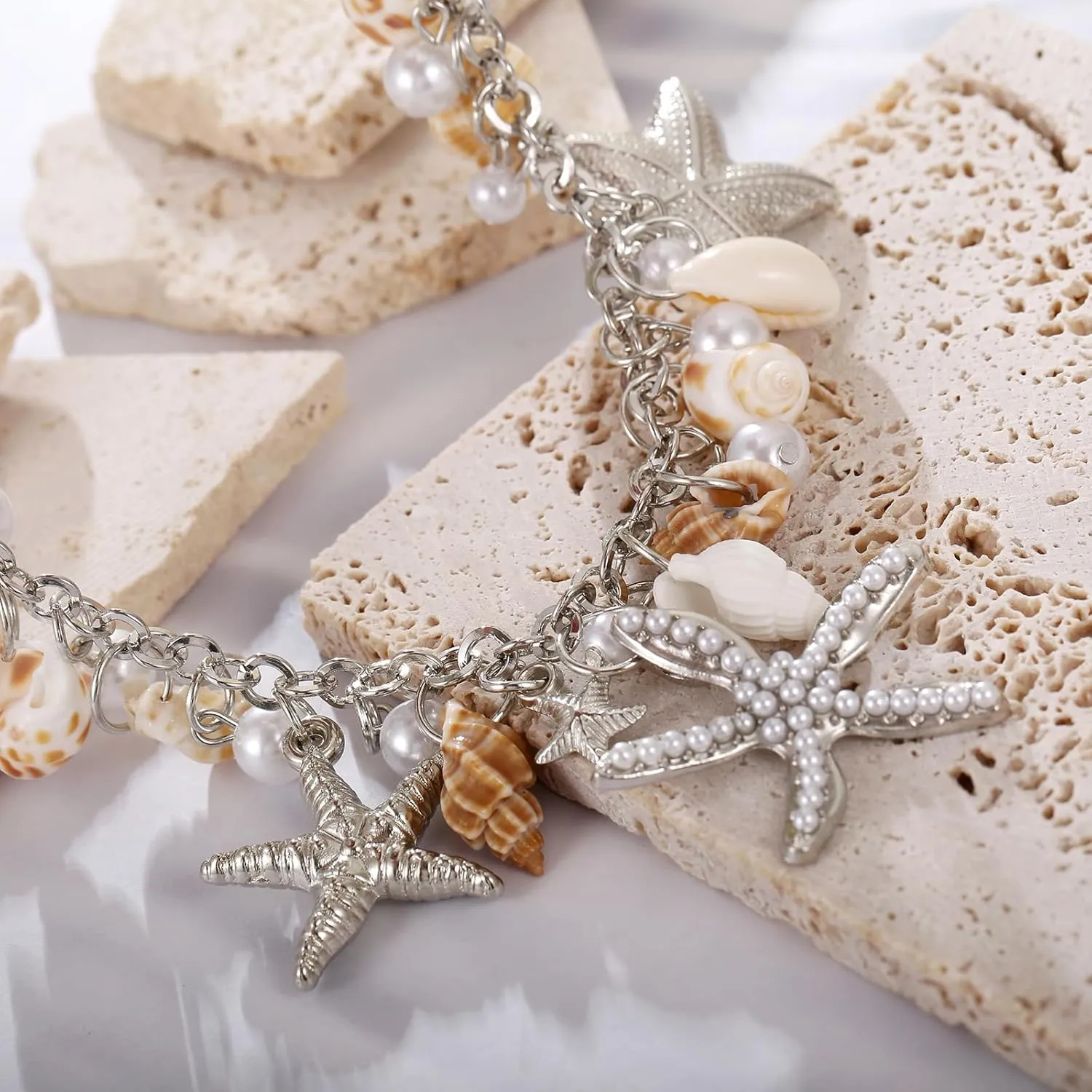 Shell Starfish Necklace Bracelet Conch Statement Chunky Necklace Mermaid Costume Jewelry Beach Jewelry for Women