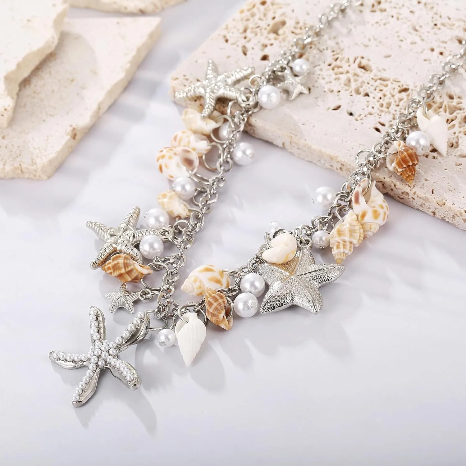 Shell Starfish Necklace Bracelet Conch Statement Chunky Necklace Mermaid Costume Jewelry Beach Jewelry for Women
