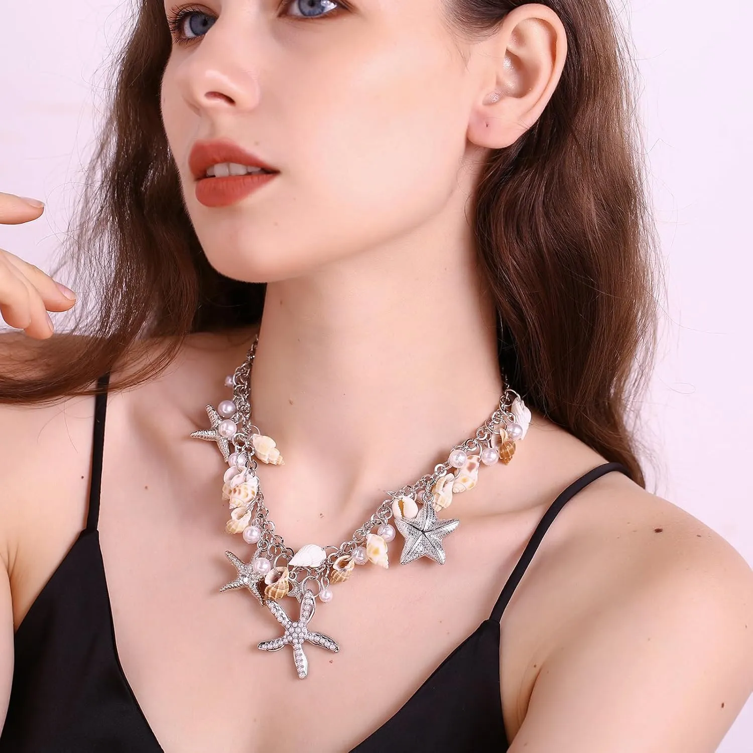 Shell Starfish Necklace Bracelet Conch Statement Chunky Necklace Mermaid Costume Jewelry Beach Jewelry for Women