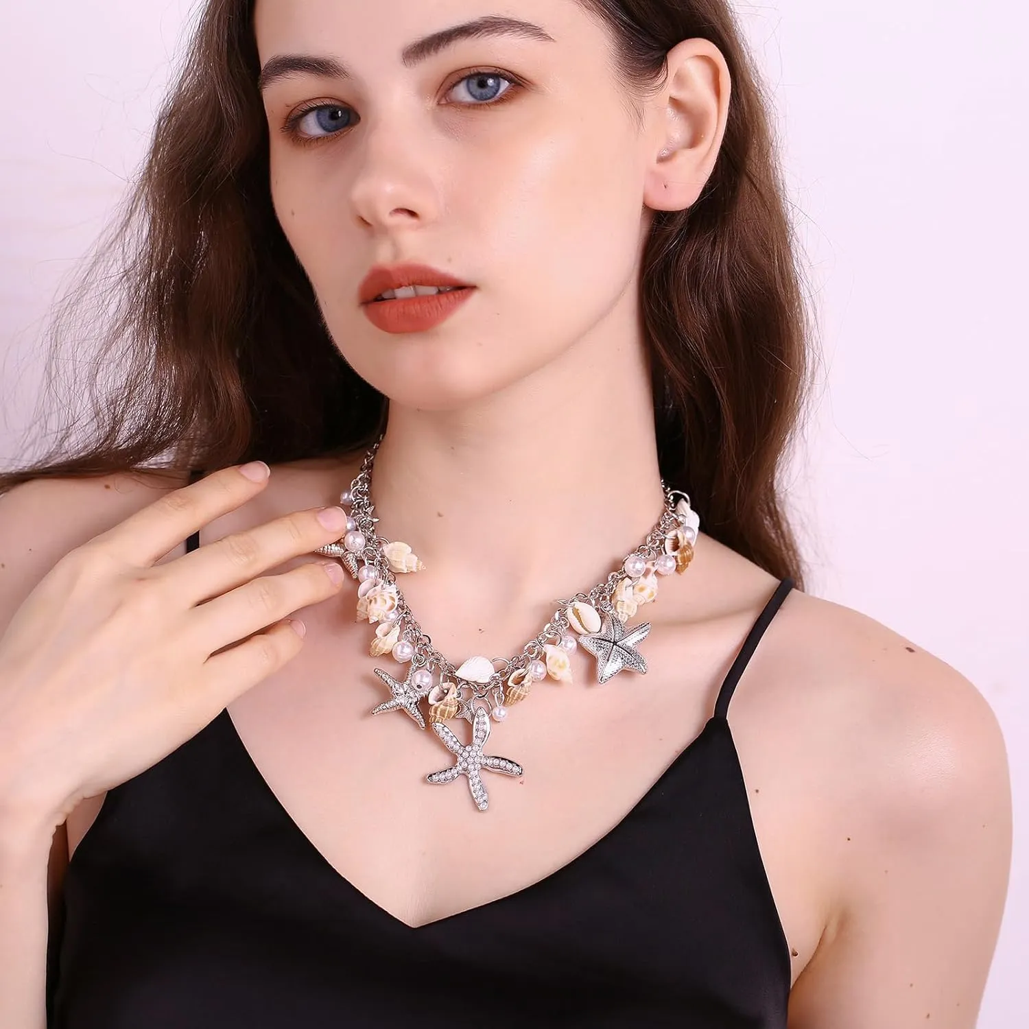 Shell Starfish Necklace Bracelet Conch Statement Chunky Necklace Mermaid Costume Jewelry Beach Jewelry for Women