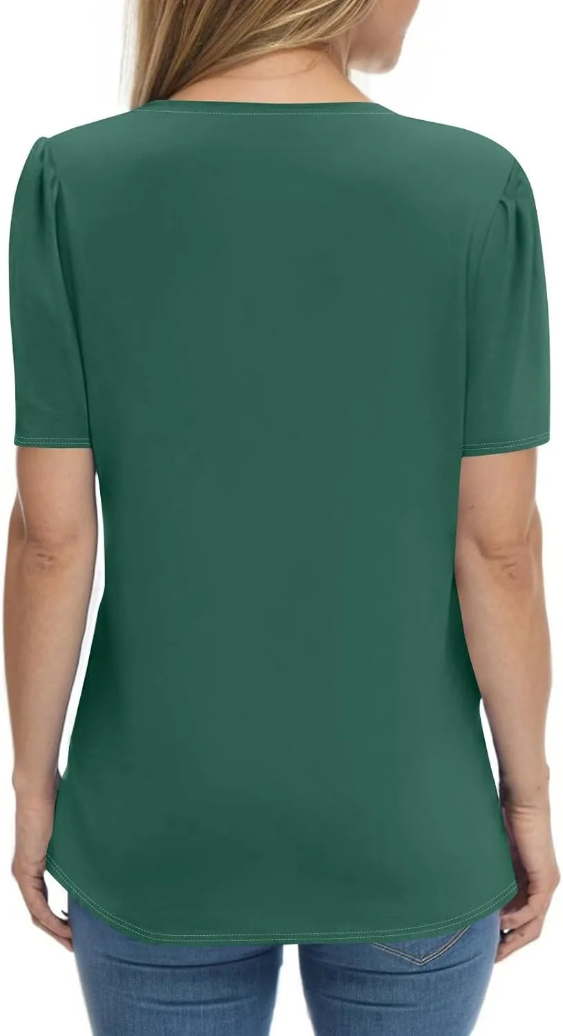 Short Sleeve Tops for Women Summer Tops Casual Short Sleeve V Neck Shirts Business Dressy Work Tunic Blouses.