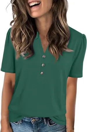 Short Sleeve Tops for Women Summer Tops Casual Short Sleeve V Neck Shirts Business Dressy Work Tunic Blouses.