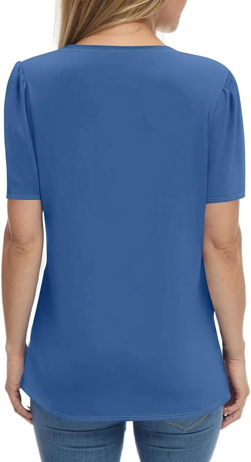 Short Sleeve Tops for Women Summer Tops Casual Short Sleeve V Neck Shirts Business Dressy Work Tunic Blouses.