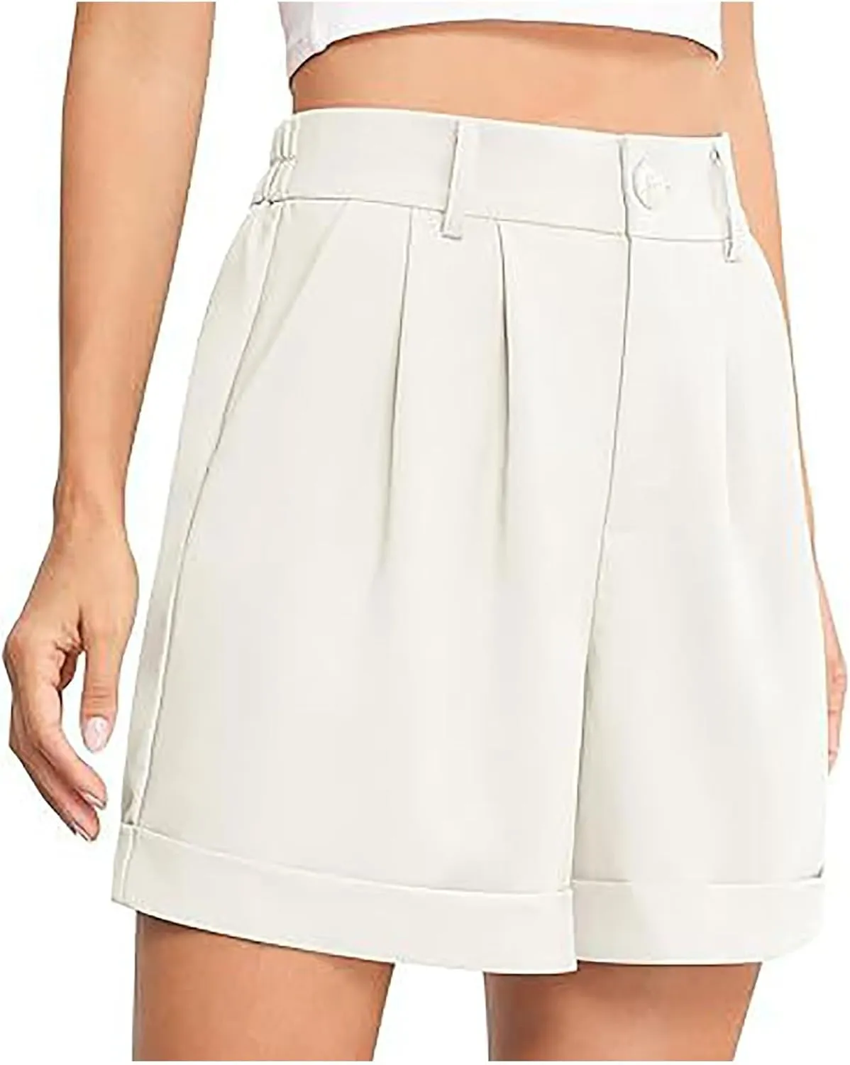 Shorts for Women Bermuda Short Casual Elastic High Waisted Wide Leg Shorts Knee Length Summer Short with Pockets