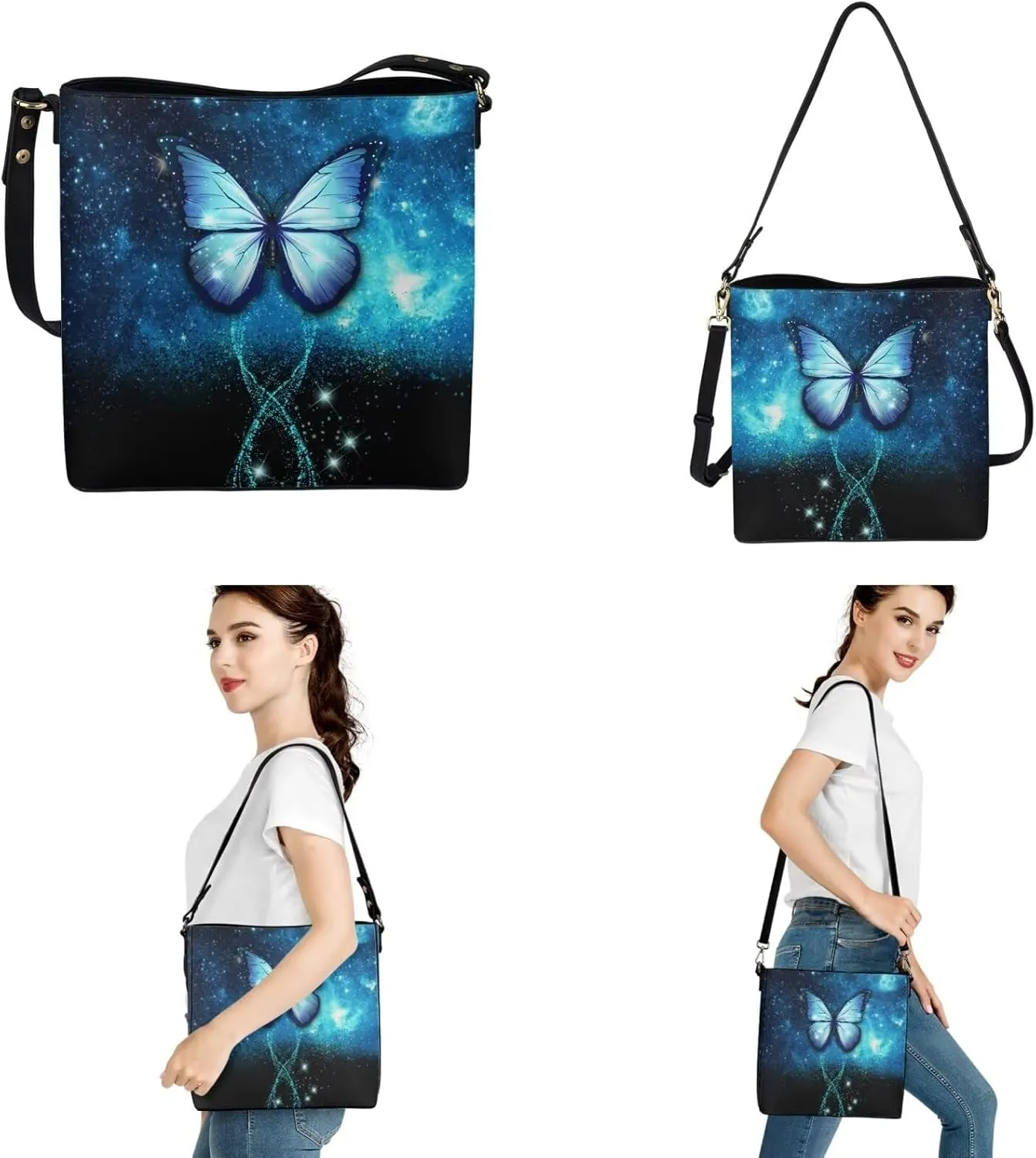 Shoulder Bag for Women Travel 3 Pcs Leather Bucket Bag with Long Style Wallet and Wristlet Keychain