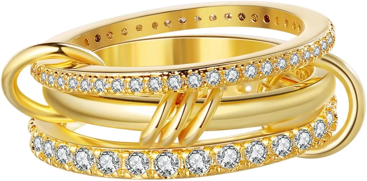 Silver Gold Stackable Rings for Women Non Tarnish, Two Tone Rings for Women Dainty Bands, 18k Gold Plated 3 Rings Set with CZ Cubic Zirconia Band for Casual to Formal Occasions
