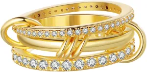Silver Gold Stackable Rings for Women Non Tarnish, Two Tone Rings for Women Dainty Bands, 18k Gold Plated 3 Rings Set with CZ Cubic Zirconia Band for Casual to Formal Occasions