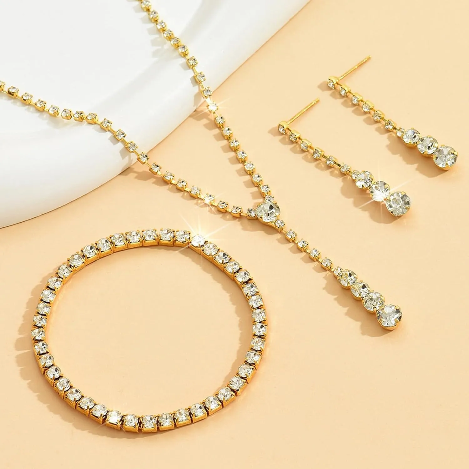 Silver Jewelry Set Wedding Jewelry Sets for Brides Bridesmaid Rhinestone Crystal Statement Choker Necklace Earrings Bracelet Set Bridal Wedding Prom Jewelry Accessories for Women