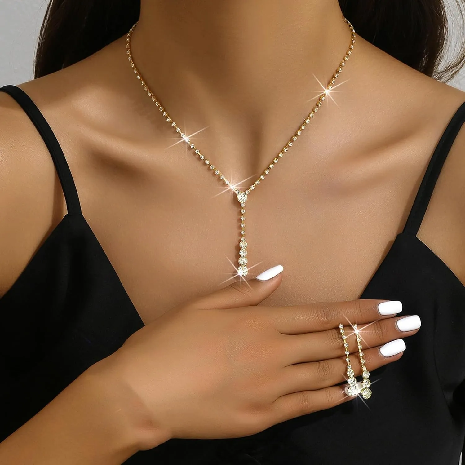 Silver Jewelry Set Wedding Jewelry Sets for Brides Bridesmaid Rhinestone Crystal Statement Choker Necklace Earrings Bracelet Set Bridal Wedding Prom Jewelry Accessories for Women