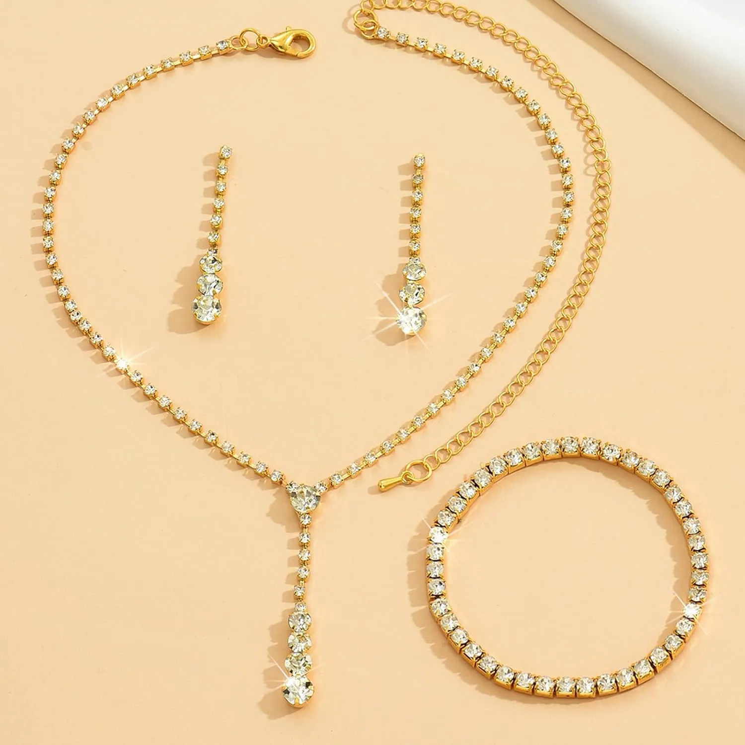 Silver Jewelry Set Wedding Jewelry Sets for Brides Bridesmaid Rhinestone Crystal Statement Choker Necklace Earrings Bracelet Set Bridal Wedding Prom Jewelry Accessories for Women