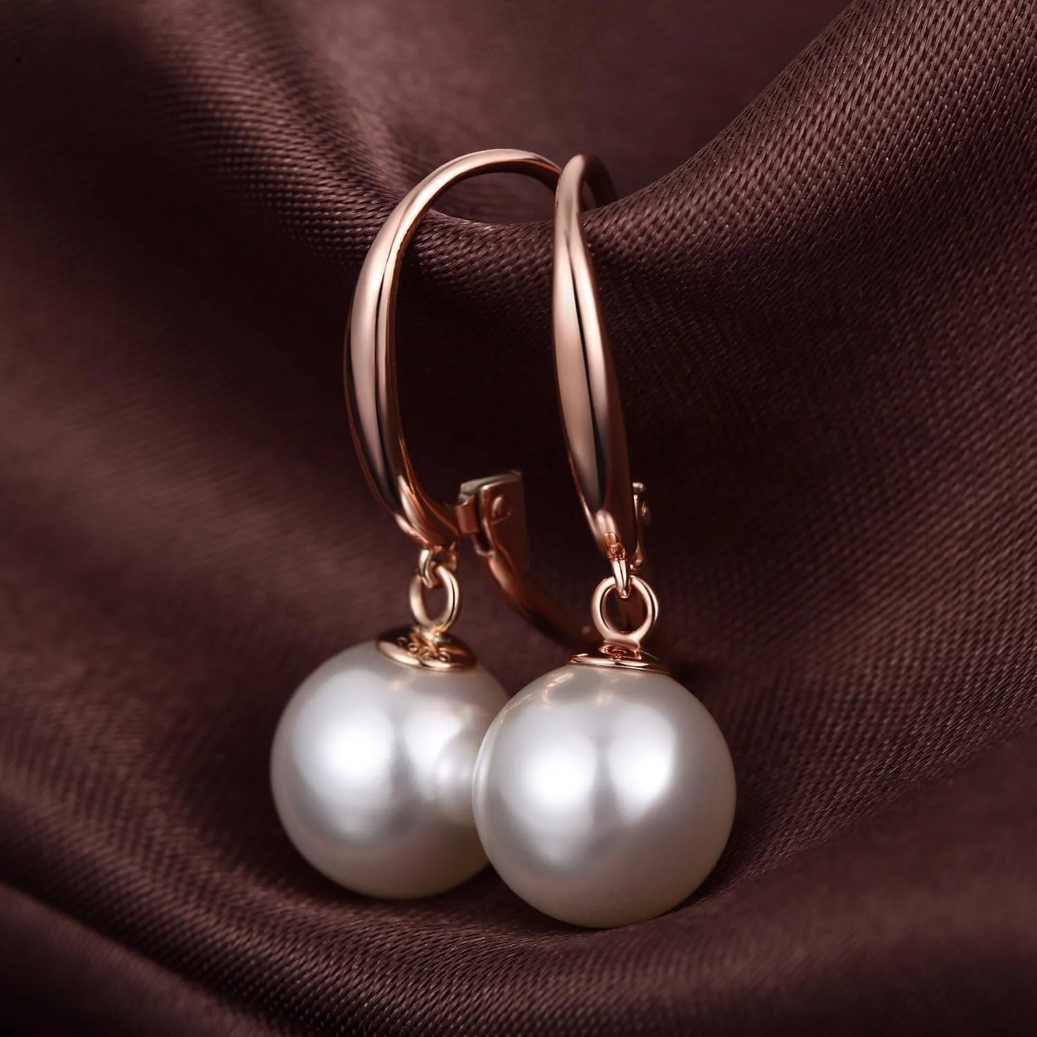 Silver Pearl Dangle Drop Earrings for Women 925 Sterling Silver Pearl Hoop Earrings Cubic Zirconia Pearl Dangling Earrings 10MM