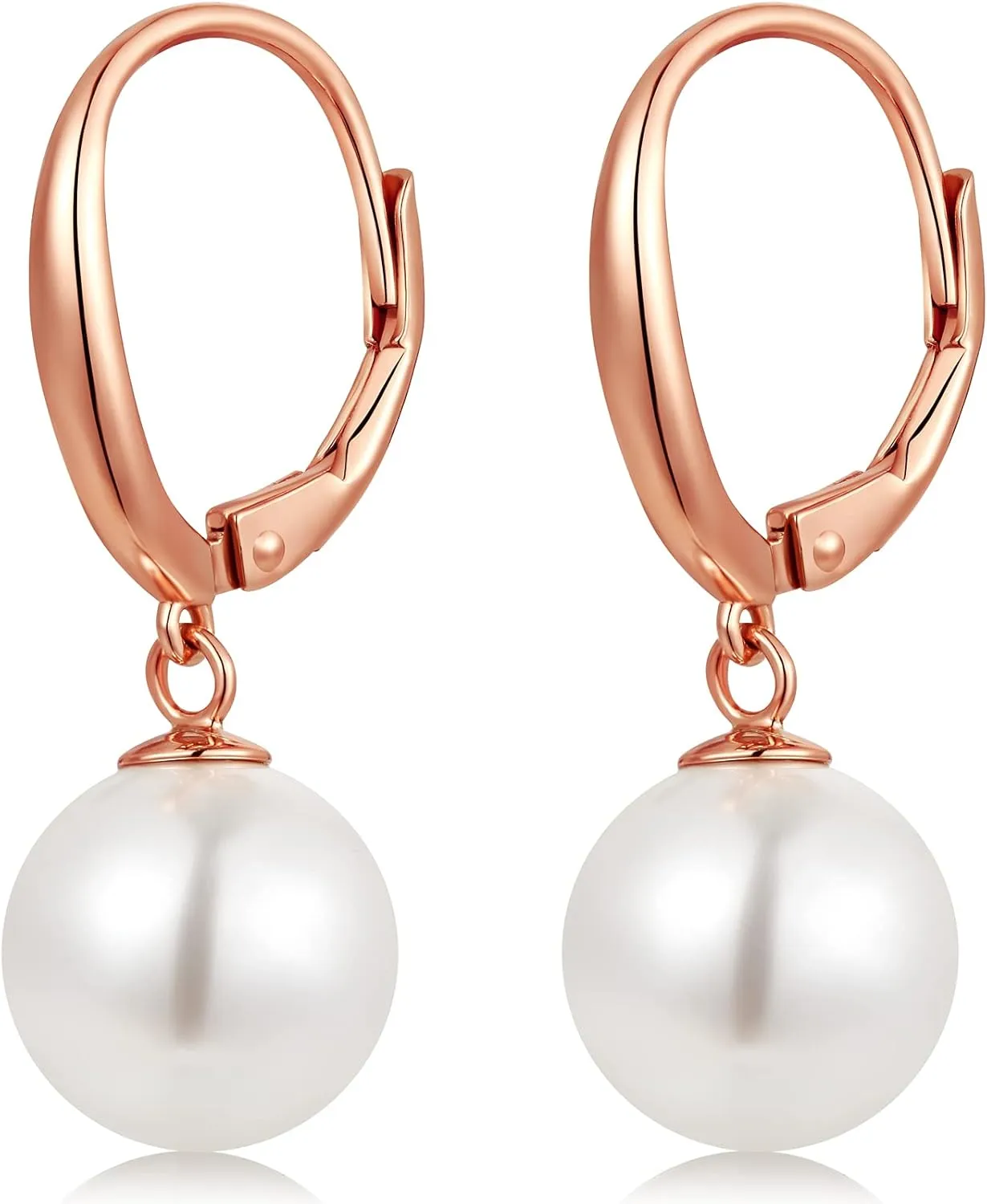 Silver Pearl Dangle Drop Earrings for Women 925 Sterling Silver Pearl Hoop Earrings Cubic Zirconia Pearl Dangling Earrings 10MM