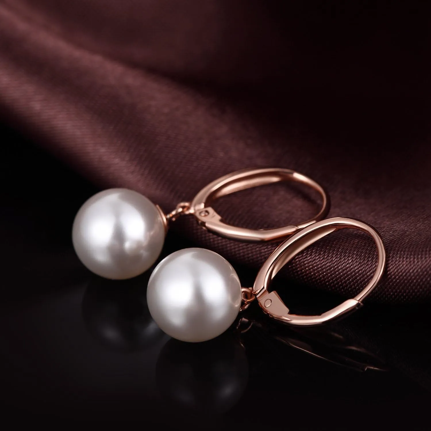 Silver Pearl Dangle Drop Earrings for Women 925 Sterling Silver Pearl Hoop Earrings Cubic Zirconia Pearl Dangling Earrings 10MM