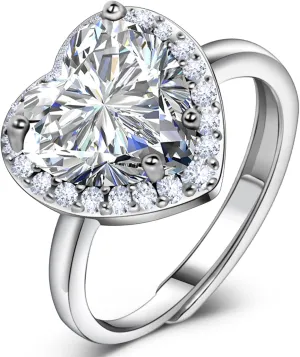 Simulated Gemstone Birthstone Adjustable Rings for Women 10 * 10mm Heart Promise Rings for Her, 925 Sterling Silver Plated Engagement Rings for Women Birthday Jewelry Gifts