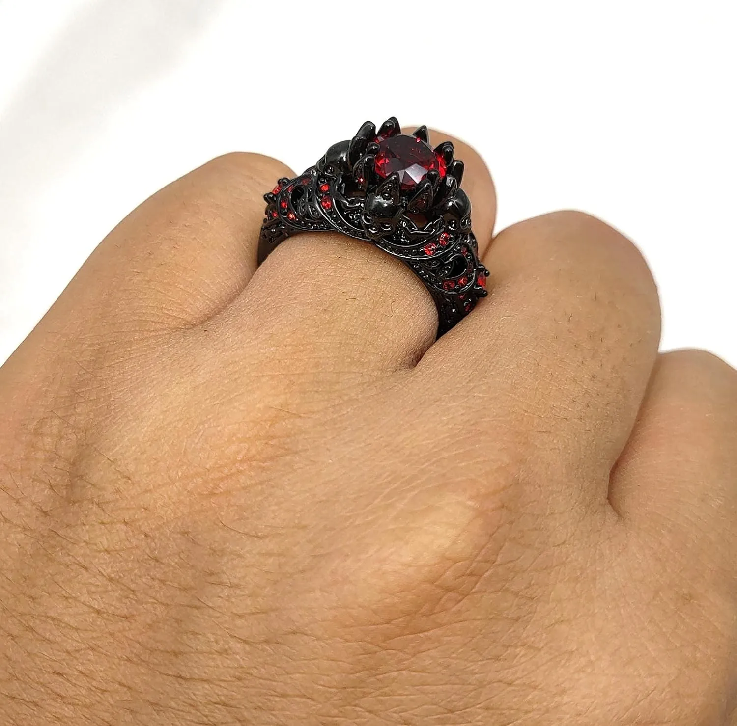Skull Rings His and Hers Rings Couple Rings Skeleton Black Rings AAA Red Cz Womens Wedding Ring Punk Ring Mens Wedding Bands