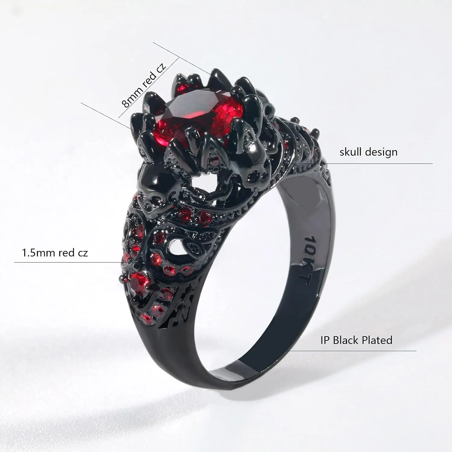 Skull Rings His and Hers Rings Couple Rings Skeleton Black Rings AAA Red Cz Womens Wedding Ring Punk Ring Mens Wedding Bands