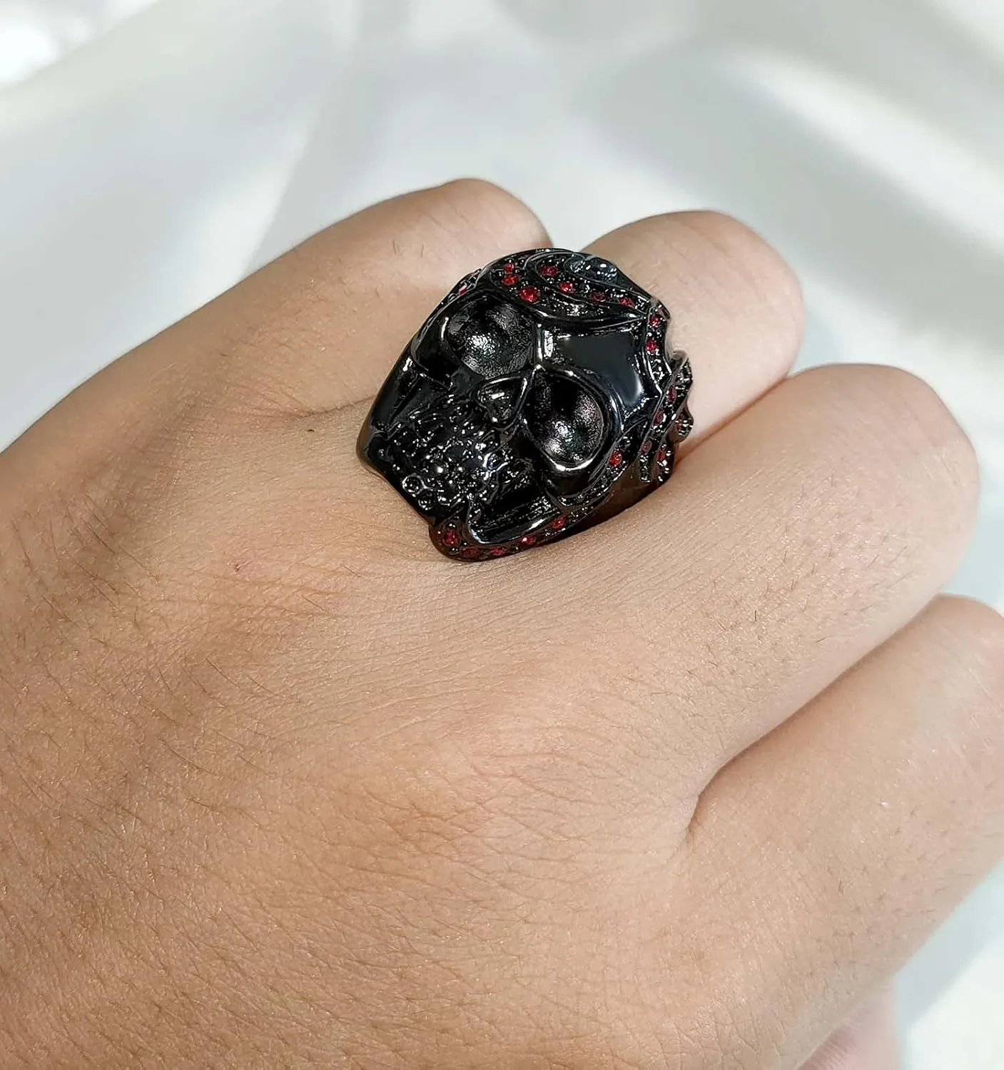Skull Rings His and Hers Rings Couple Rings Skeleton Black Rings AAA Red Cz Womens Wedding Ring Punk Ring Mens Wedding Bands