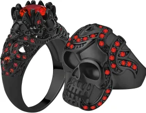 Skull Rings His and Hers Rings Couple Rings Skeleton Black Rings AAA Red Cz Womens Wedding Ring Punk Ring Mens Wedding Bands