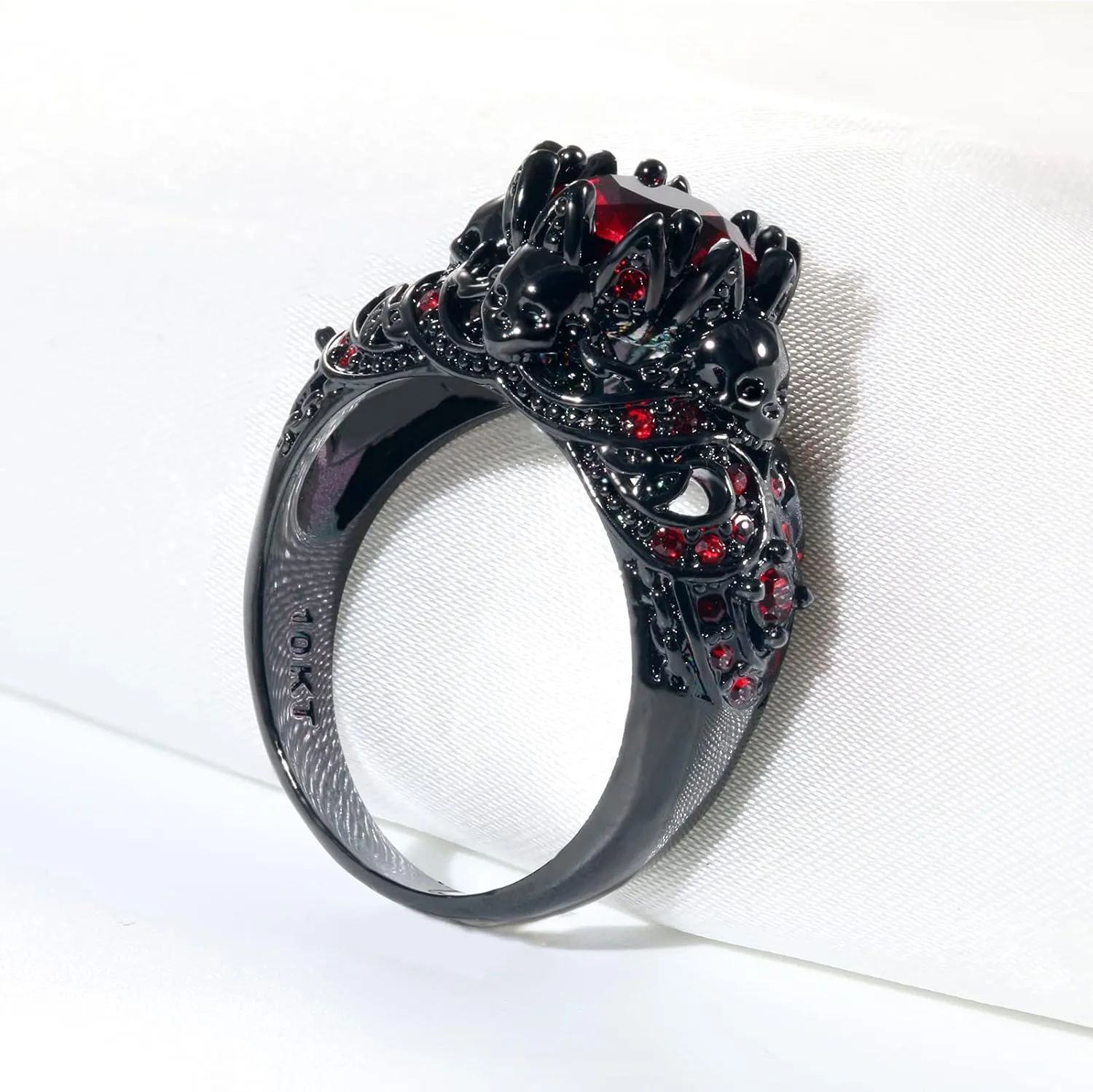 Skull Rings His and Hers Rings Couple Rings Skeleton Black Rings AAA Red Cz Womens Wedding Ring Punk Ring Mens Wedding Bands