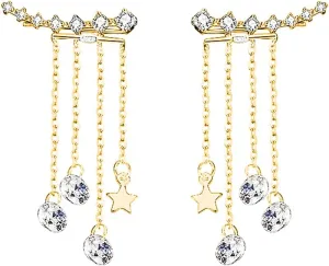 SLUYNZ 925 Sterling Silver 7 Crystals Cuff Earrings Tassell Chain for Women CZ Crawler Earrings Chain Climber Earrings