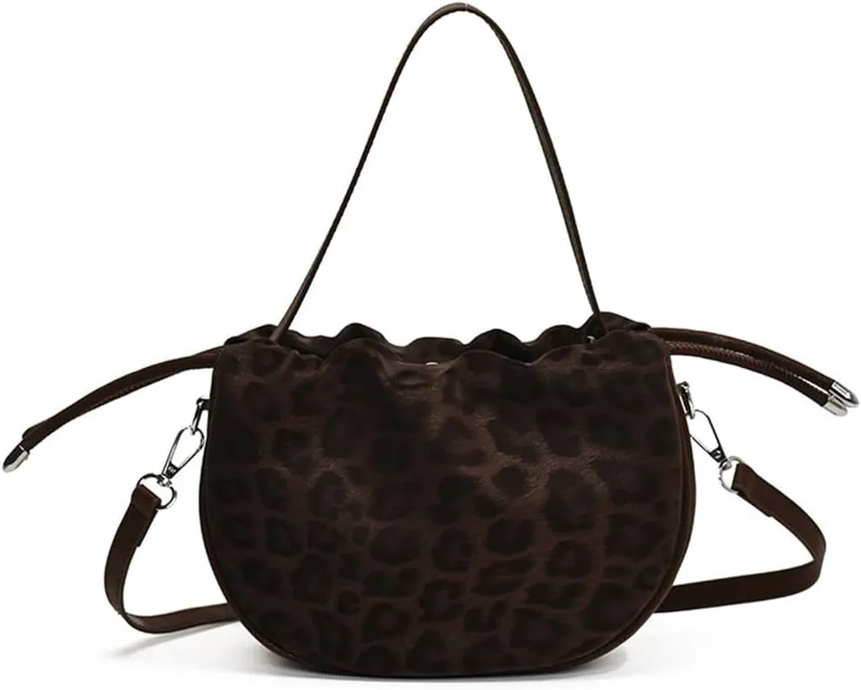 Small Leopard Drawstring Bucket Tote Bag Mini Cheetah Print Crossbody Drawstring Handbag and Purse Retro Leopard Purse