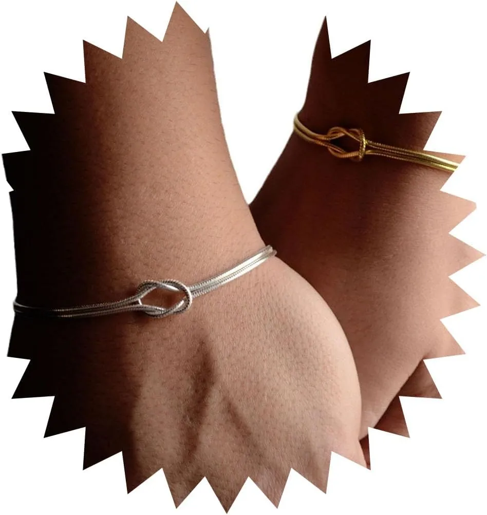 Snake Chain Infinity Bracelets Gold Silver Love Knot Bracelets Layered Round Snake Chain Knotted Couple Bracelets Endless Love Friendship Bracelets Jewelry for Women