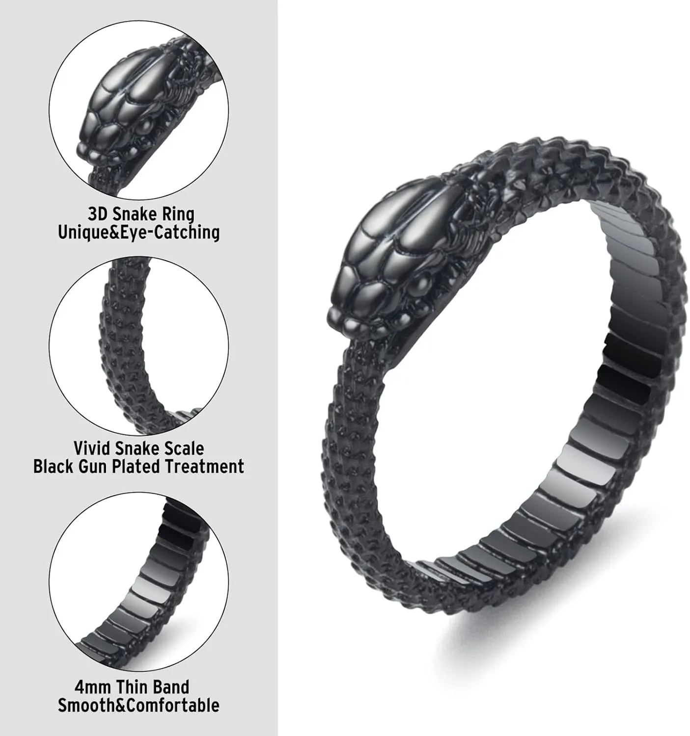 Snake Ring for Men Stainless Steel Snake Ring Gothic Biker Punk Animal Rings for Men Women Boys Size 7-13