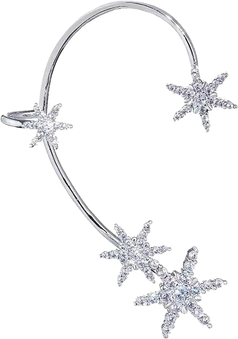 Snowflakes Cuff Earring for Women Dainty Non-Pierced Earring Sparkly Wrap Around Earrings Single Earrings (A, One Size)