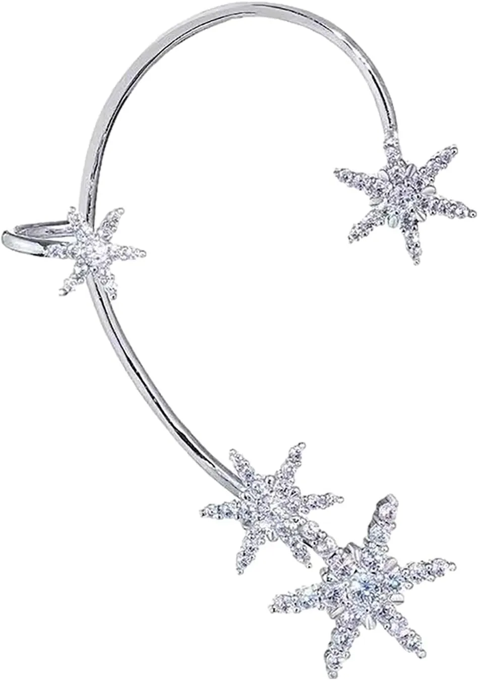 Snowflakes Cuff Earring for Women Dainty Non-Pierced Earring Sparkly Wrap Around Earrings Single Earrings (A, One Size)
