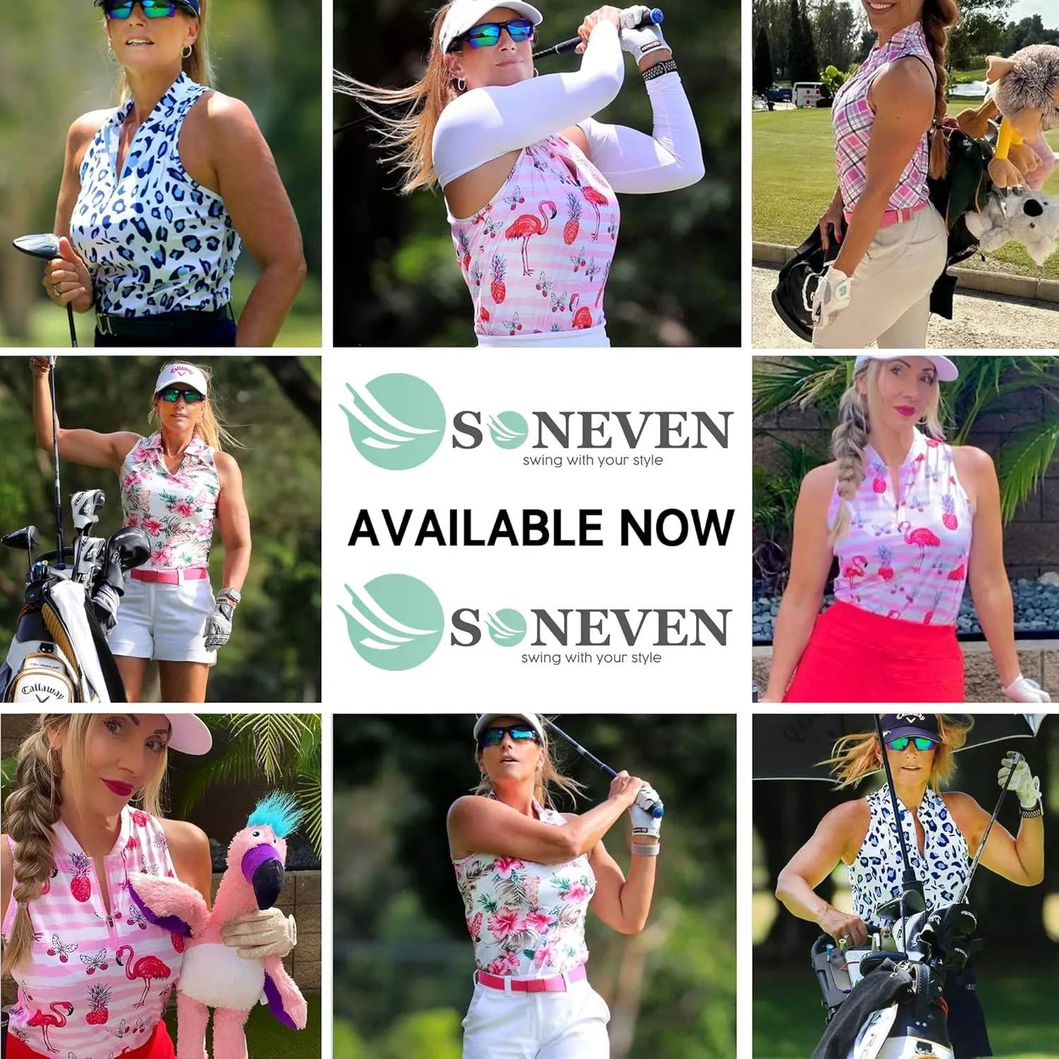 Soneven Women's Sleeveless Printed Polo Golf Shirts Quick Dry V-Neck Lightweight Tennis Tank Tops, 50  UV Protection