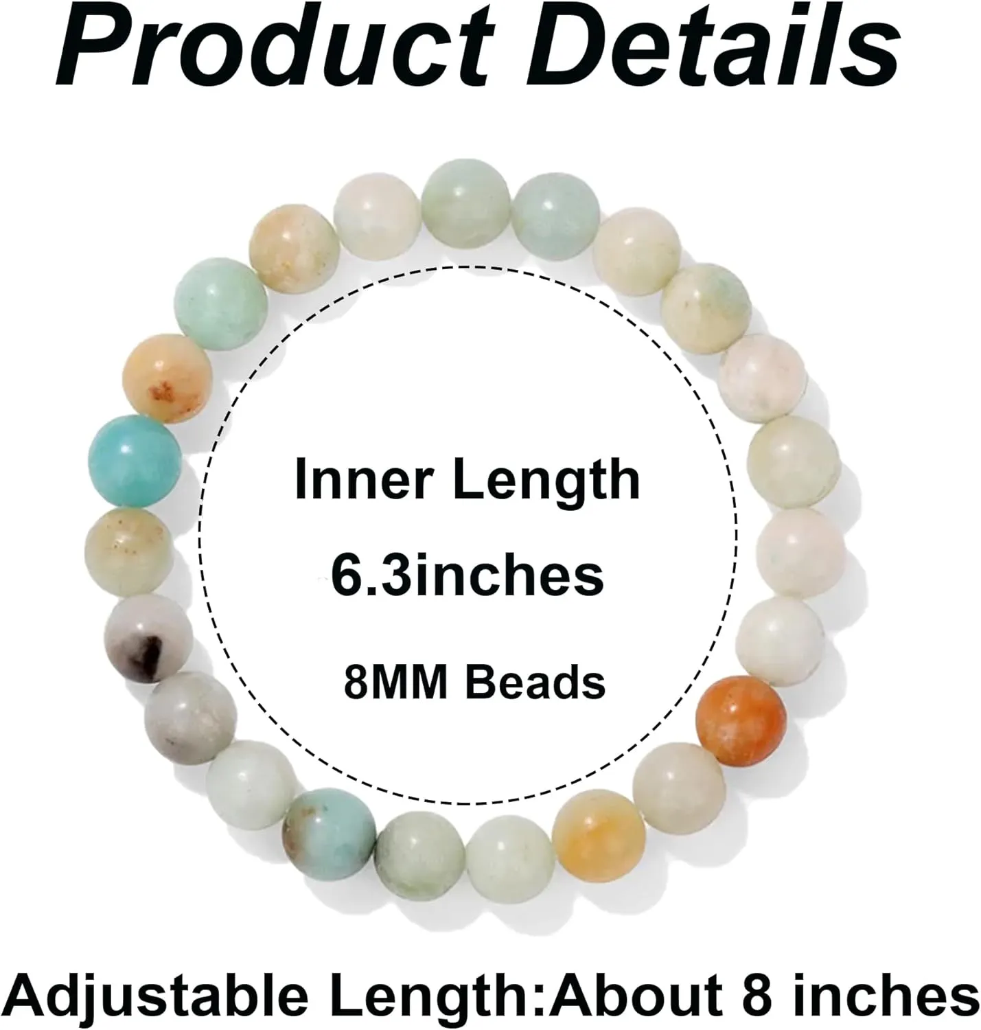 SONNYX 1PCS Crystal Stone Bracelets for Women Men Semi-Precious Gemstone Bracelets 8mm Round Beads Stretch Beaded Bracelet Jewelry