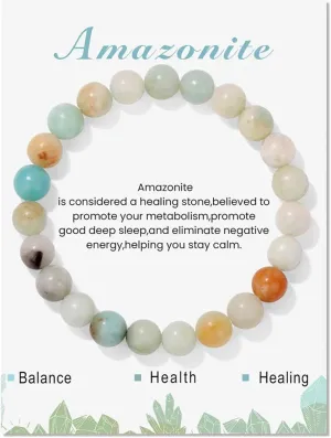 SONNYX 1PCS Crystal Stone Bracelets for Women Men Semi-Precious Gemstone Bracelets 8mm Round Beads Stretch Beaded Bracelet Jewelry