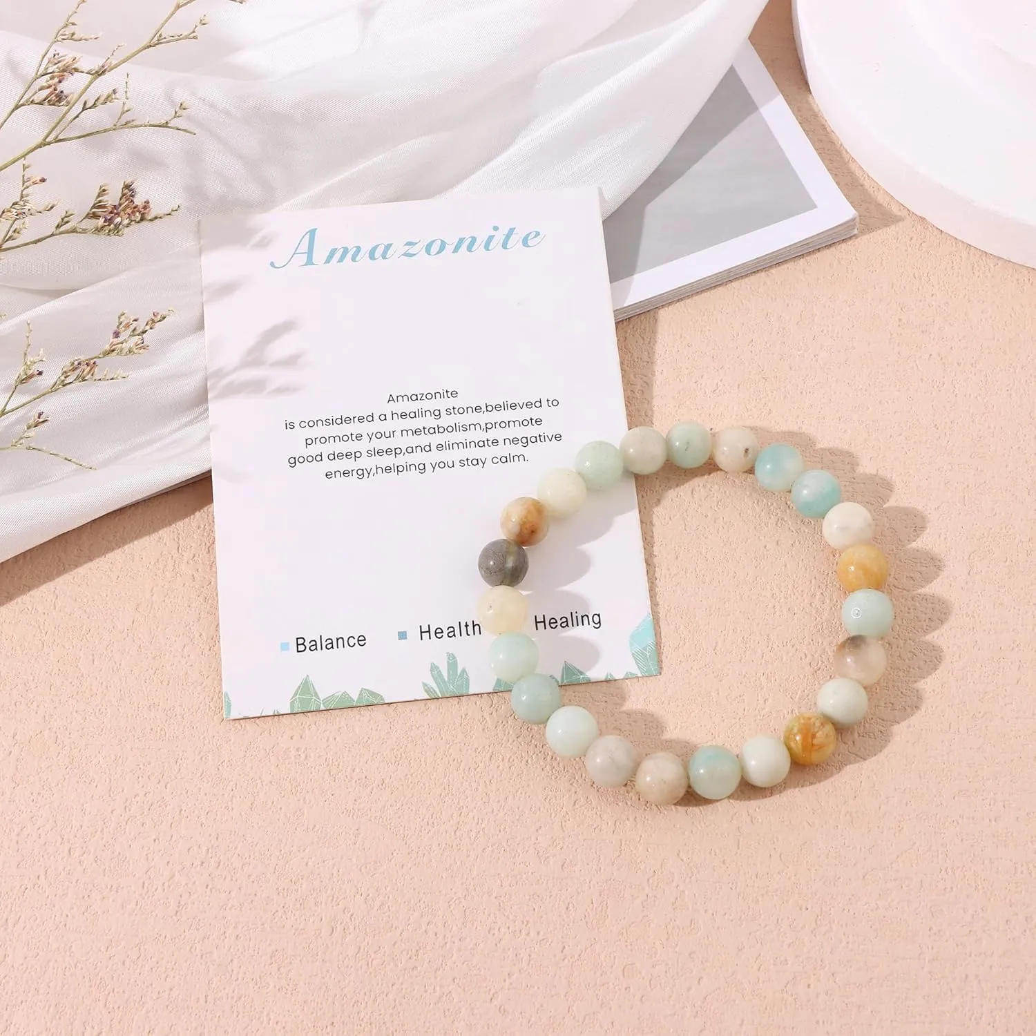 SONNYX 1PCS Crystal Stone Bracelets for Women Men Semi-Precious Gemstone Bracelets 8mm Round Beads Stretch Beaded Bracelet Jewelry
