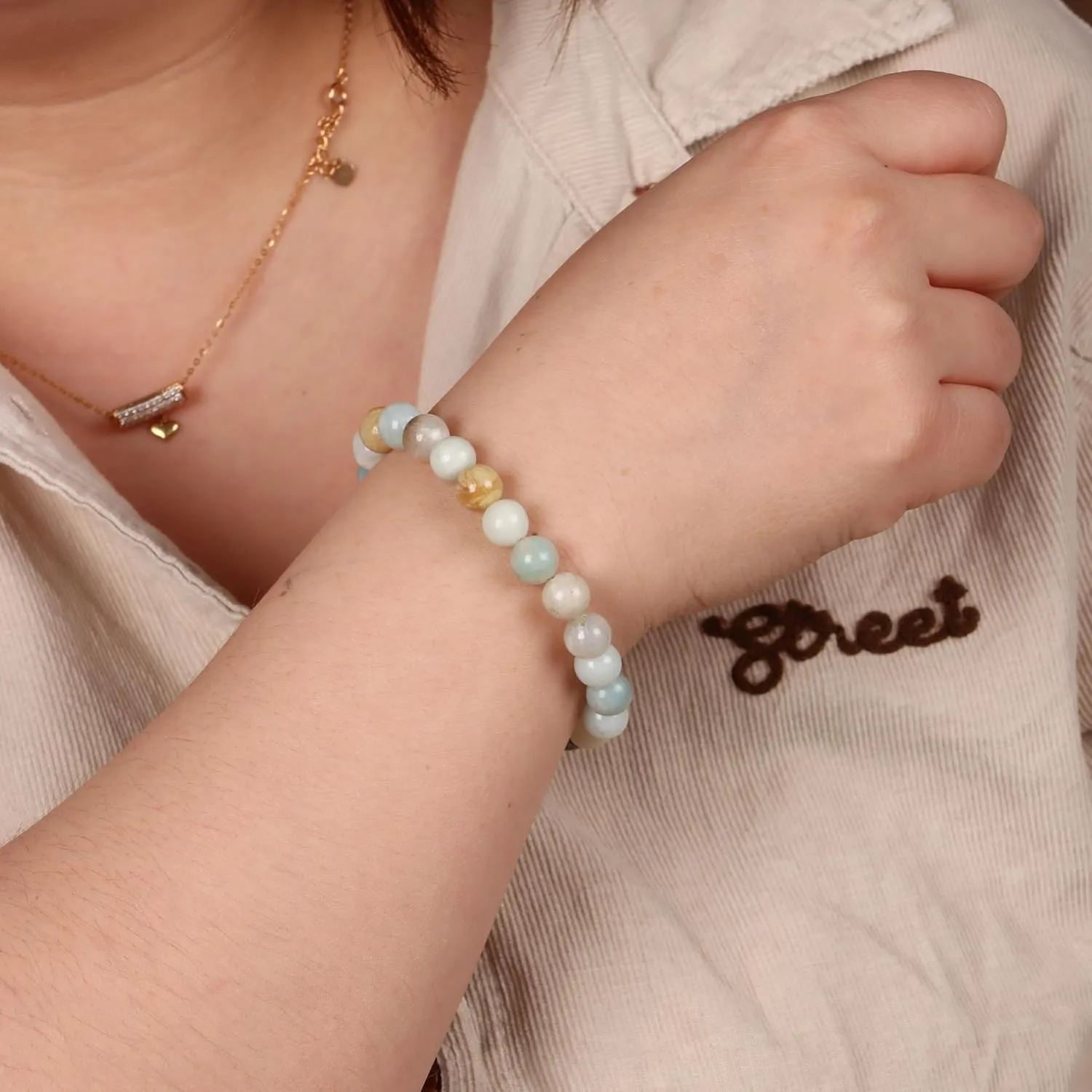 SONNYX 1PCS Crystal Stone Bracelets for Women Men Semi-Precious Gemstone Bracelets 8mm Round Beads Stretch Beaded Bracelet Jewelry