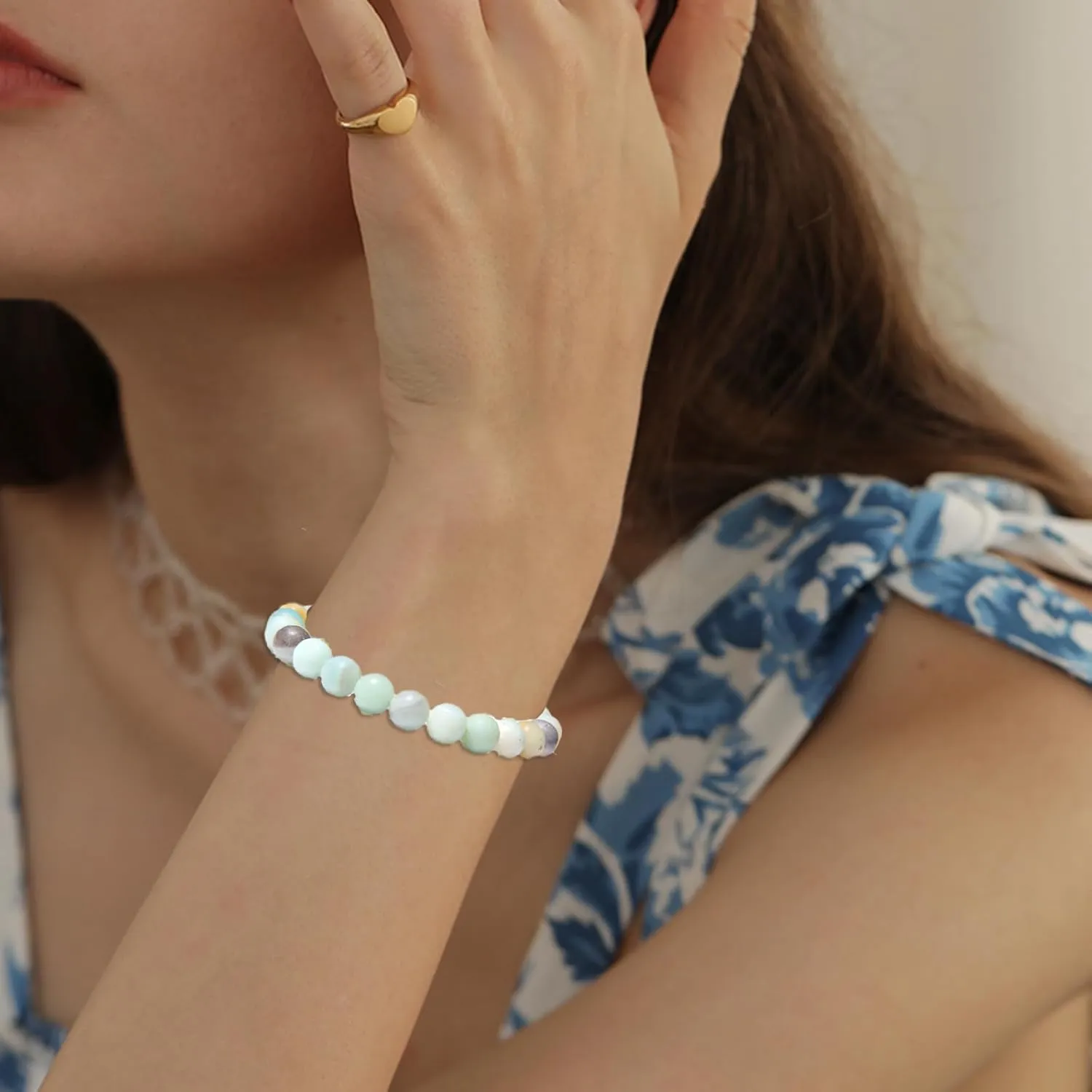 SONNYX 1PCS Crystal Stone Bracelets for Women Men Semi-Precious Gemstone Bracelets 8mm Round Beads Stretch Beaded Bracelet Jewelry
