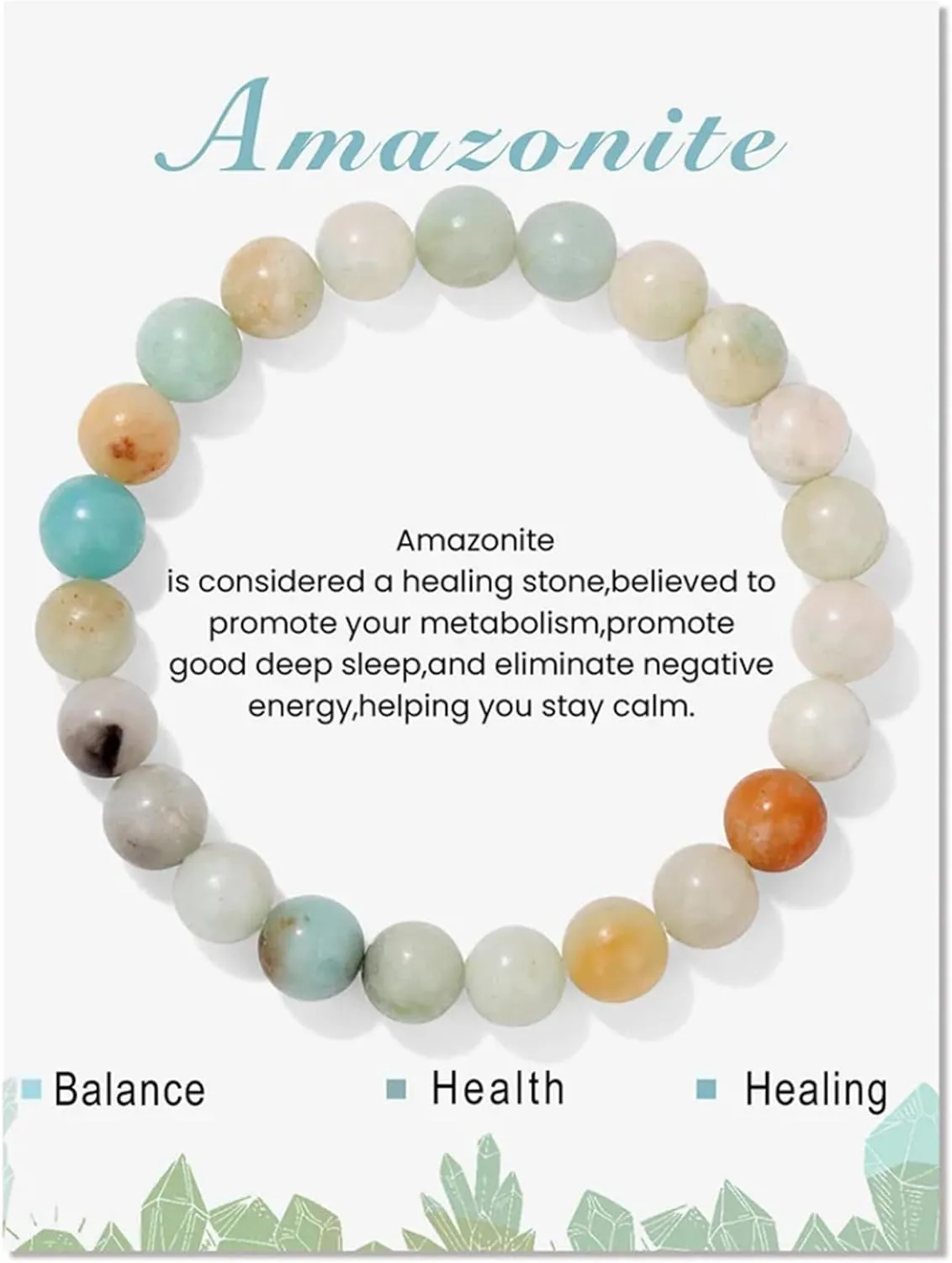 SONNYX 1PCS Crystal Stone Bracelets for Women Men Semi-Precious Gemstone Bracelets 8mm Round Beads Stretch Beaded Bracelet Jewelry