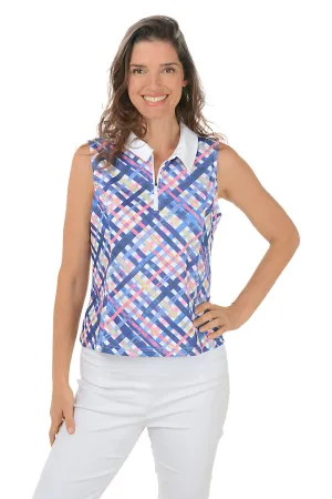 Sporty Plaid UPF50  Sleeveless Polo Top