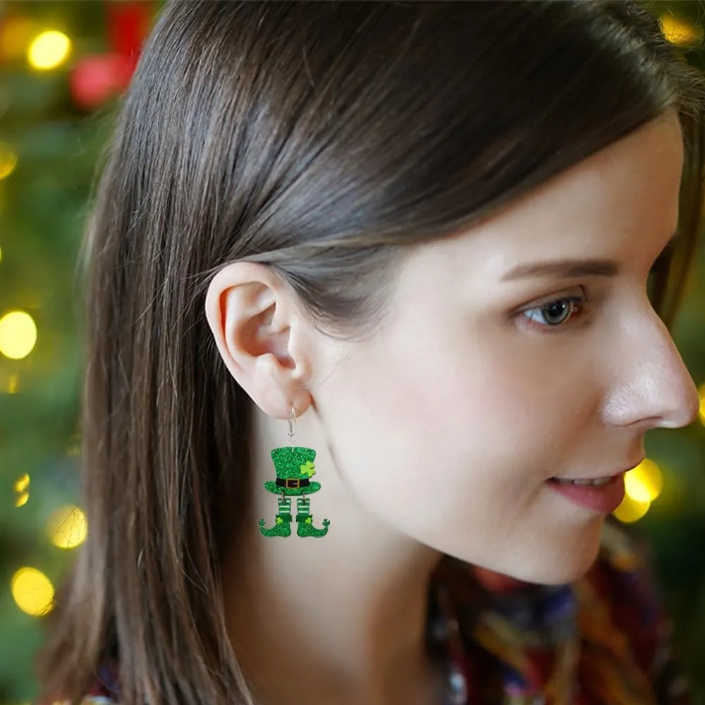 St Patrick's Day Earrings for Women Girls,Shamrock Dangle Earrings Green Clover Hat Drop Earrings Good Luck Hat earrings st. patricks day accessories Jewelry Gift