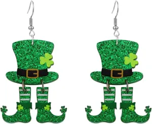 St Patrick's Day Earrings for Women Girls,Shamrock Dangle Earrings Green Clover Hat Drop Earrings Good Luck Hat earrings st. patricks day accessories Jewelry Gift