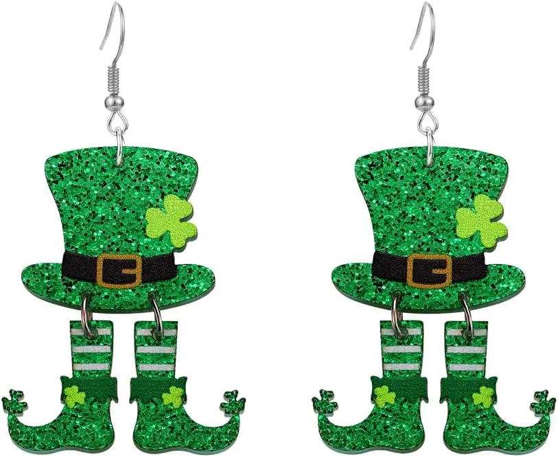 St Patrick's Day Earrings for Women Girls,Shamrock Dangle Earrings Green Clover Hat Drop Earrings Good Luck Hat earrings st. patricks day accessories Jewelry Gift