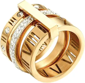 Stainless Steel CZ Zirconia Roman Numeral Ring for Women 3 in 1 Trinity Wedding Band Rings