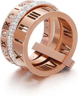 Stainless Steel CZ Zirconia Roman Numeral Ring For Women Stacking Thumb 3 in 1 Spinner Rings