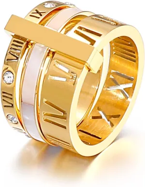 Stainless Steel CZ Zirconia Roman Numeral Ring For Women Stacking Thumb 3 in 1 Spinner Rings