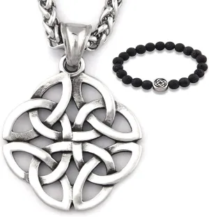 Stainless Steel Silvertone Irish Celtic Knot Pendant Eternal Love Necklace Protection Amulet Talisman